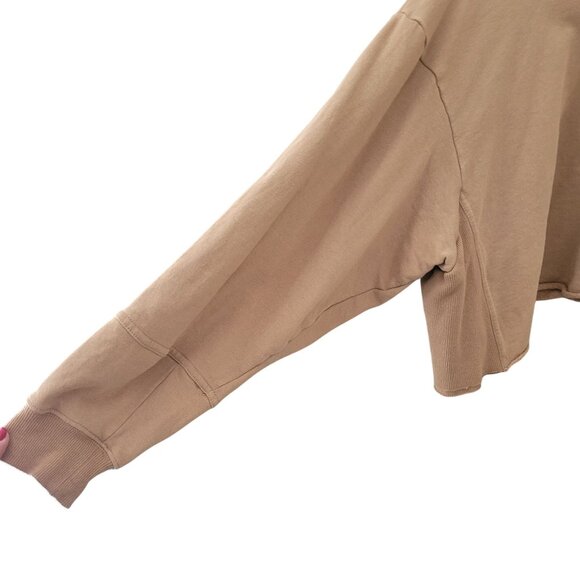 Mustard Seed Cold Shoulder Oversized Cropped Sweatshirt Womens Size M Tan - Picture 6 of 8